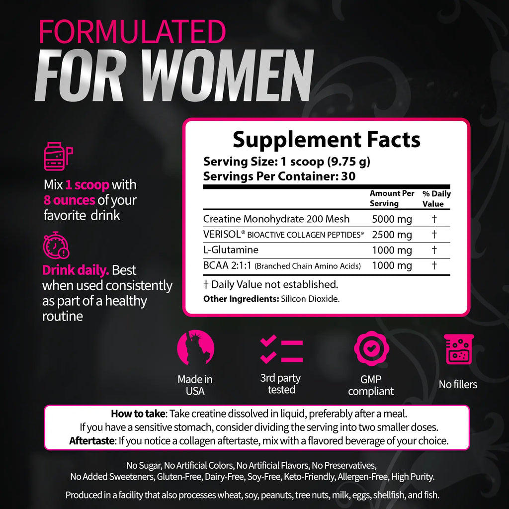 Bold Buns Creatine for Women – Build Strength, Support Skin Glow & Hair Heath, Recover Faster | 30 Servings